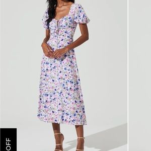 Astr the label floral midi dress puff sleeve